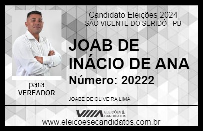 Candidato JOABE DE INÁCIO DE ANA 2024 - SÃO VICENTE DO SERIDÓ - Eleições