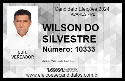 Candidato WILSON DO SILVESTRE 2024 - TAVARES - Eleições