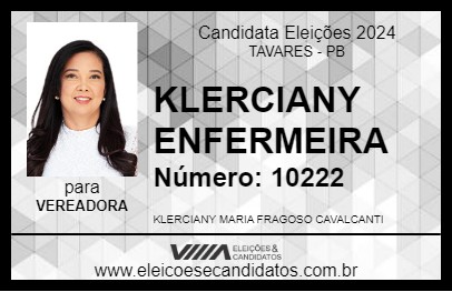 Candidato KLERCIANY ENFERMEIRA 2024 - TAVARES - Eleições