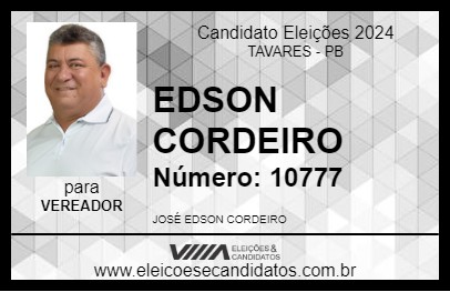 Candidato EDSON CORDEIRO 2024 - TAVARES - Eleições