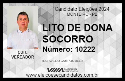 Candidato LITO DE DONA SOCORRO 2024 - MONTEIRO - Eleições