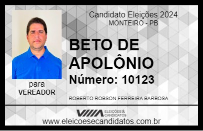 Candidato BETO DE APOLÔNIO 2024 - MONTEIRO - Eleições