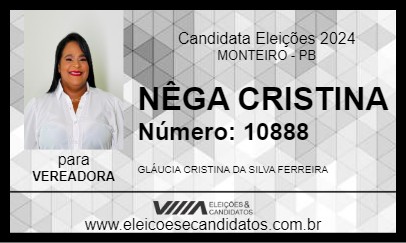 Candidato NÊGA CRISTINA 2024 - MONTEIRO - Eleições