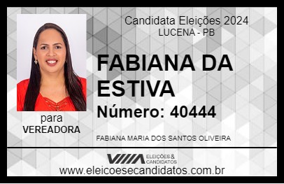 Candidato FABIANA DA ESTIVA 2024 - LUCENA - Eleições