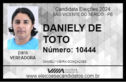 Candidato DANIELY DE TOTO 2024 - SÃO VICENTE DO SERIDÓ - Eleições