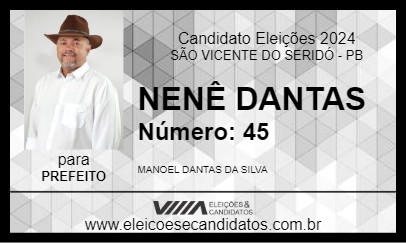 Candidato NENÊ DANTAS 2024 - SÃO VICENTE DO SERIDÓ - Eleições