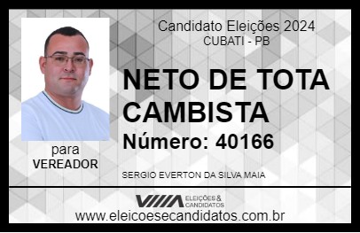 Candidato NETO DE TOTA CAMBISTA 2024 - CUBATI - Eleições