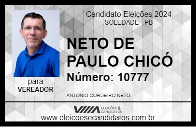 Candidato NETO DE PAULO CHICÓ 2024 - SOLEDADE - Eleições