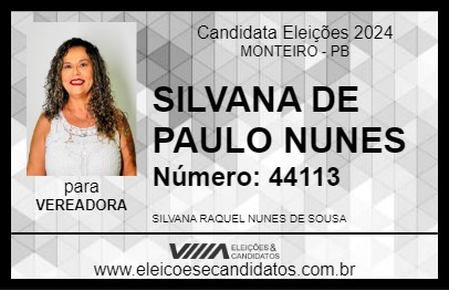 Candidato SILVANA DE PAULO NUNES 2024 - MONTEIRO - Eleições