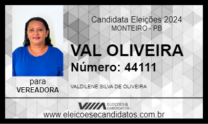 Candidato VAL OLIVEIRA 2024 - MONTEIRO - Eleições