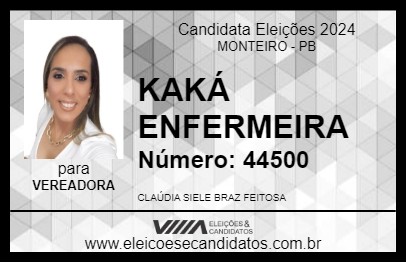 Candidato KAKÁ ENFERMEIRA 2024 - MONTEIRO - Eleições