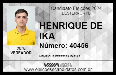 Candidato HENRIQUE DE IKA 2024 - DESTERRO - Eleições