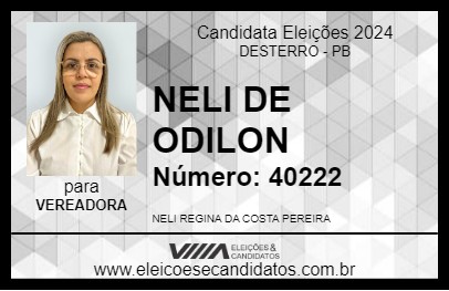 Candidato NELI DE ODILON 2024 - DESTERRO - Eleições