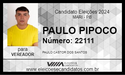 Candidato PAULO PIPOCO 2024 - MARI - Eleições