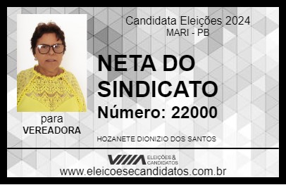 Candidato NETA DO SINDICATO 2024 - MARI - Eleições