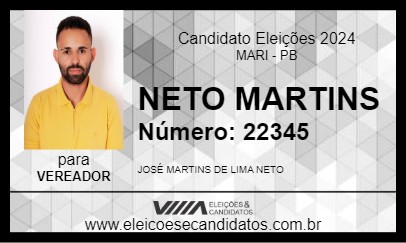 Candidato NETO MARTINS 2024 - MARI - Eleições