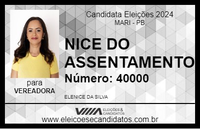 Candidato NICE DO ASSENTAMENTO 2024 - MARI - Eleições