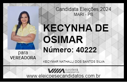 Candidato KECYNHA DE OSIMAR 2024 - MARI - Eleições