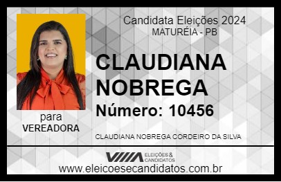 Candidato CLAUDIANA NOBREGA 2024 - MATURÉIA - Eleições