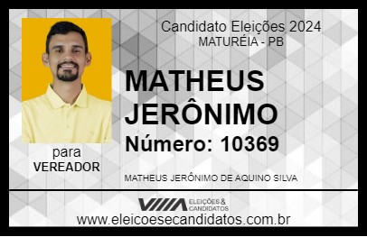 Candidato MATHEUS JERÔNIMO 2024 - MATURÉIA - Eleições