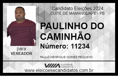 Candidato PAULINHO DO CAMINHÃO 2024 - CUITÉ DE MAMANGUAPE - Eleições