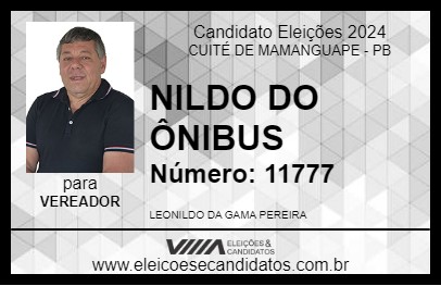 Candidato NILDO DO ÔNIBUS 2024 - CUITÉ DE MAMANGUAPE - Eleições