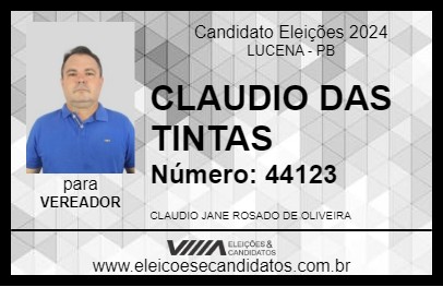 Candidato CLAUDIO DAS TINTAS  2024 - LUCENA - Eleições