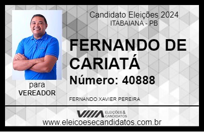 Candidato FERNANDO DE CARIATÁ 2024 - ITABAIANA - Eleições