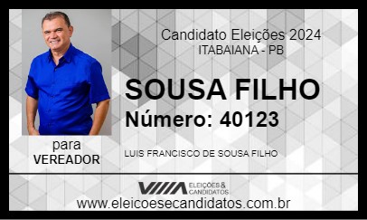 Candidato SOUSA FILHO 2024 - ITABAIANA - Eleições