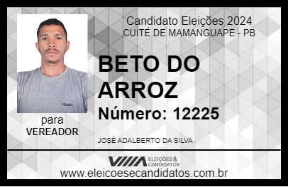 Candidato BETO DO ARROZ 2024 - CUITÉ DE MAMANGUAPE - Eleições