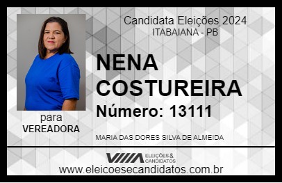 Candidato NENA COSTUREIRA 2024 - ITABAIANA - Eleições