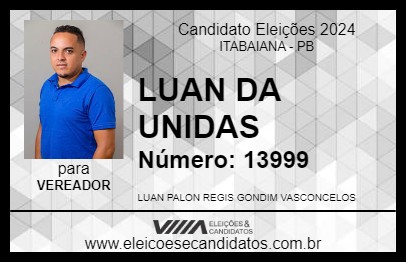 Candidato LUAN DA UNIDAS 2024 - ITABAIANA - Eleições