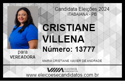 Candidato CRISTIANE VILLENA 2024 - ITABAIANA - Eleições