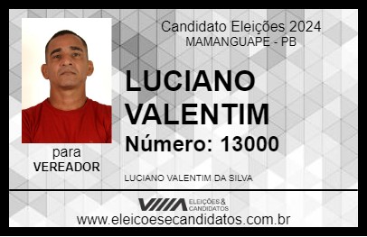 Candidato PROFESSOR VALENTIM 2024 - MAMANGUAPE - Eleições