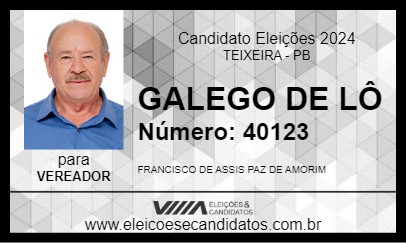 Candidato GALEGO DE LÔ 2024 - TEIXEIRA - Eleições