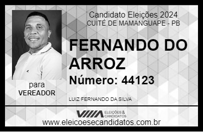 Candidato FERNANDO DO ARROZ 2024 - CUITÉ DE MAMANGUAPE - Eleições