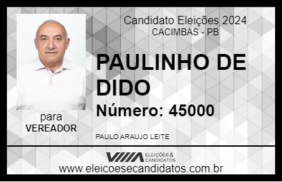 Candidato PAULINHO DE DIDO 2024 - CACIMBAS - Eleições