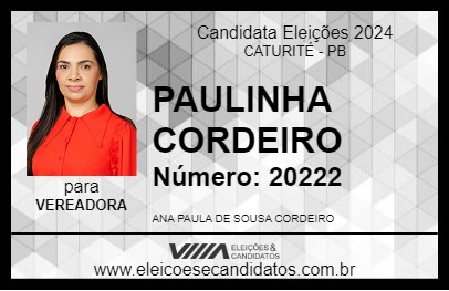 Candidato PAULINHA CORDEIRO 2024 - CATURITÉ - Eleições