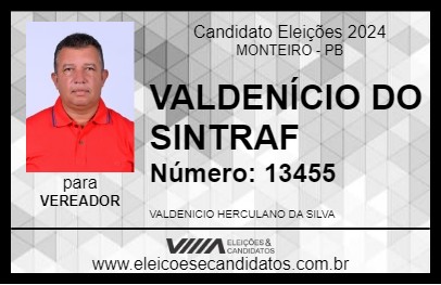 Candidato VALDENÍCIO DO SINTRAF 2024 - MONTEIRO - Eleições