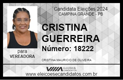 Candidato CRISTINA GUERREIRA 2024 - CAMPINA GRANDE - Eleições