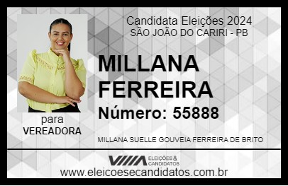 Candidato MILLANA FERREIRA 2024 - SÃO JOÃO DO CARIRI - Eleições