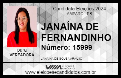 Candidato JANAÍNA DE FERNANDINHO 2024 - AMPARO - Eleições