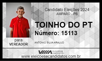 Candidato TOINHO DO PT 2024 - AMPARO - Eleições