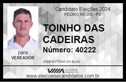 Candidato TOINHO DAS CADEIRAS 2024 - PEDRO RÉGIS - Eleições