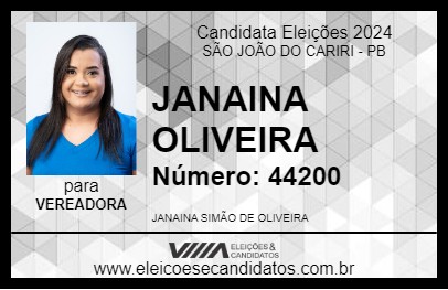 Candidato JANAINA OLIVEIRA 2024 - SÃO JOÃO DO CARIRI - Eleições