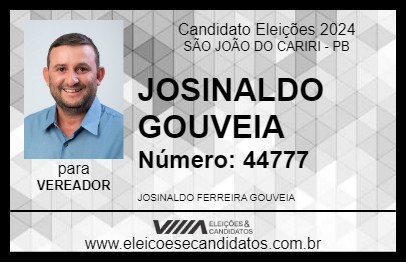 Candidato JOSINALDO GOUVEIA 2024 - SÃO JOÃO DO CARIRI - Eleições