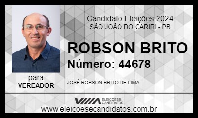 Candidato ROBSON BRITO 2024 - SÃO JOÃO DO CARIRI - Eleições