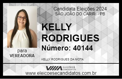 Candidato KELLY RODRIGUES 2024 - SÃO JOÃO DO CARIRI - Eleições