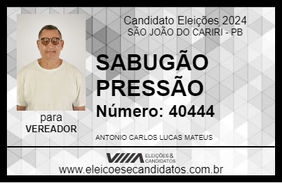 Candidato SABUGÃO PRESSÃO 2024 - SÃO JOÃO DO CARIRI - Eleições