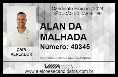 Candidato ALAN DA MALHADA 2024 - SÃO JOÃO DO CARIRI - Eleições